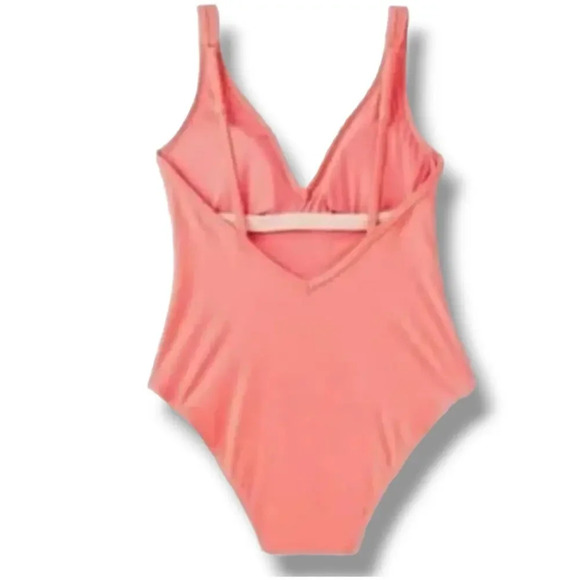 Kona Sol Women's Plus Size peach VNeck medium coverage one-piece swimsuit - 14w - Picture 2 of 6